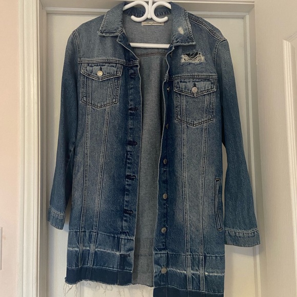 bnwot SIMONS long distressed denim jacket - Picture 1 of 4